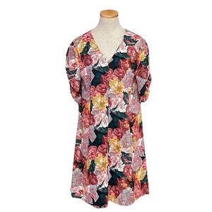 Halogen Dress Knee-Length Short Sleeve Pink Green Floral Size Medium